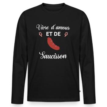 Vivre d'amour et de Saucisson - T-shirt manches longues Premium bio Homme - noir - Devant - Nico (187cm)