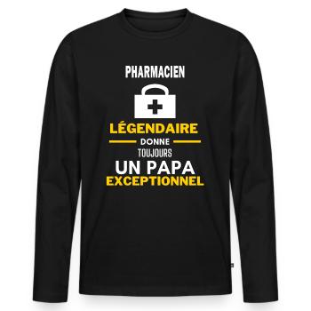 légendaire papa exceptionnel - humour pharmacien - T-shirt manches longues Premium bio Homme - noir - Devant - Nico (187cm)