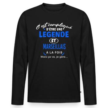 humour Légende et MARSEILLAIS cadeau - T-shirt manches longues Premium bio Homme - noir - Devant - Nico (187cm)