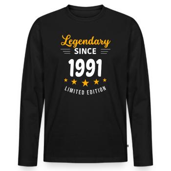 Legendär seit 1991 - Männer Premium Bio Langarmshirt - Schwarz - Vorne - Nico (187cm)