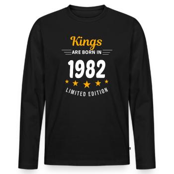 Kings SIND GEBOREN IM JAHR 1982 - Männer Premium Bio Langarmshirt - Schwarz - Vorne - Nico (187cm)