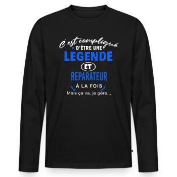 humour Légende et REPARATEUR cadeau - T-shirt manches longues Premium bio Homme - noir - Devant - Nico (187cm)