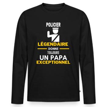 légendaire papa exceptionnel - humour Policier - T-shirt manches longues Premium bio Homme - noir - Devant - Nico (187cm)