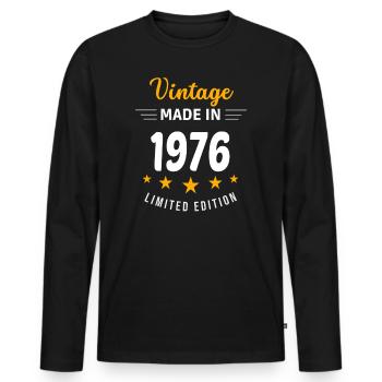 Vintage made in 1976 - Men's Premium Organic Long Sleeve Shirt - black - Front - Nico (187cm)