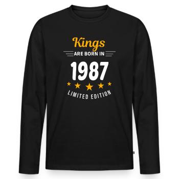 Kings SIND 1987 GEBOREN - Männer Premium Bio Langarmshirt - Schwarz - Vorne - Nico (187cm)