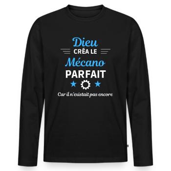 dieu créa le Mécano parfait humour de bureau - T-shirt manches longues Premium bio Homme - noir - Devant - Nico (187cm)