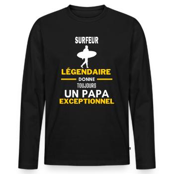 légendaire papa exceptionnel - humour surfeur - T-shirt manches longues Premium bio Homme - noir - Devant - Nico (187cm)