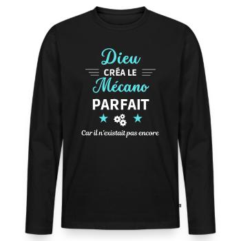 dieu créa le Mécano parfait humour de bureau - T-shirt manches longues Premium bio Homme - noir - Devant - Nico (187cm)