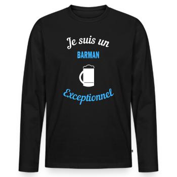Je suis un Exceptionnel barman - T-shirt manches longues Premium bio Homme - noir - Devant - Nico (187cm)