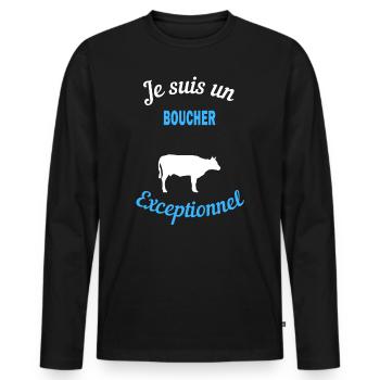 Je suis un Exceptionnel boucher - T-shirt manches longues Premium bio Homme - noir - Devant - Nico (187cm)
