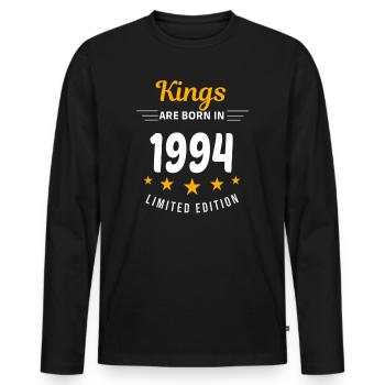 Kings SIND 1994 GEBOREN - Männer Premium Bio Langarmshirt - Schwarz - Vorne - Nico (187cm)