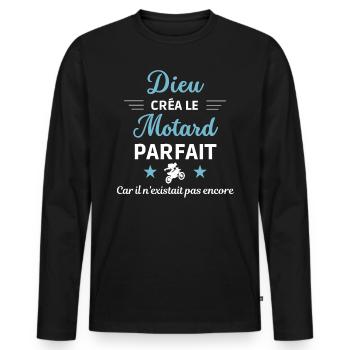 dieu créa le Motard parfait humour de bureau - T-shirt manches longues Premium bio Homme - noir - Devant - Nico (187cm)