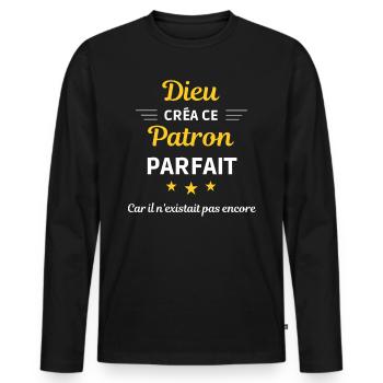 dieu créa le patron parfait humour de bureau - T-shirt manches longues Premium bio Homme - noir - Devant - Nico (187cm)