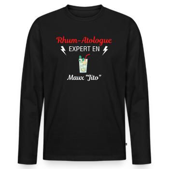 Rhum-Atologue - T-shirt manches longues Premium bio Homme - noir - Devant - Nico (187cm)