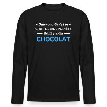 sauvons la terre c'est la seul planète - T-shirt manches longues Premium bio Homme - noir - Devant - Nico (187cm)