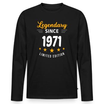 Legendär seit 1971 - Männer Premium Bio Langarmshirt - Schwarz - Vorne - Nico (187cm)