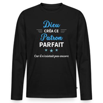 dieu créa le patron parfait humour de bureau - T-shirt manches longues Premium bio Homme - noir - Devant - Nico (187cm)