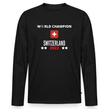 Schweizer Weltmeister 2022 - Männer Premium Bio Langarmshirt - Schwarz - Vorne - Nico (187cm)