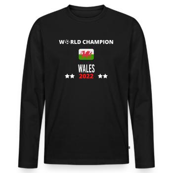 Wales Weltmeister 2022 - Männer Premium Bio Langarmshirt - Schwarz - Vorne - Nico (187cm)