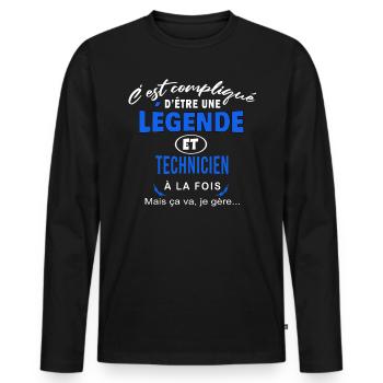 humour Légende et TECHNICIEN cadeau - T-shirt manches longues Premium bio Homme - noir - Devant - Nico (187cm)