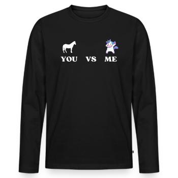 Du gegen mich PFERD EINHORN - Männer Premium Bio Langarmshirt - Schwarz - Vorne - Nico (187cm)