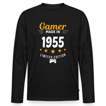 Gamer made in 1955 - Men's Premium Organic Long Sleeve Shirt - black - Front - Nico (187cm)