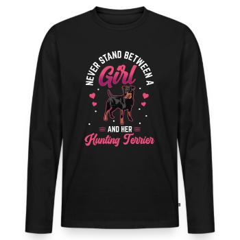 Mädchen und ihr Jagdterrier Deutscher Jagdterrier - Männer Premium Bio Langarmshirt - Schwarz - Vorne - Nico (187cm)