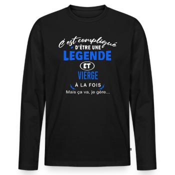 humour Légende et VIERGE cadeau - T-shirt manches longues Premium bio Homme - noir - Devant - Nico (187cm)