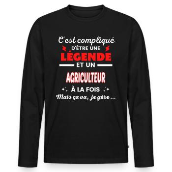 C'est compliqué phrase drôle AGRICULTEUR - T-shirt manches longues Premium bio Homme - noir - Devant - Nico (187cm)