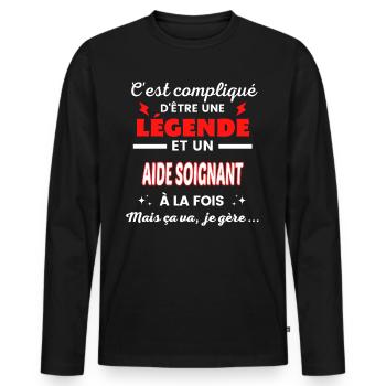 C'est compliqué phrase drôle AIDE SOIGNANT - T-shirt manches longues Premium bio Homme - noir - Devant - Nico (187cm)