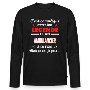 C'est compliqué phrase drôle AMBULANCIER - T-shirt manches longues Premium bio Homme - noir - Devant - Nico (187cm)