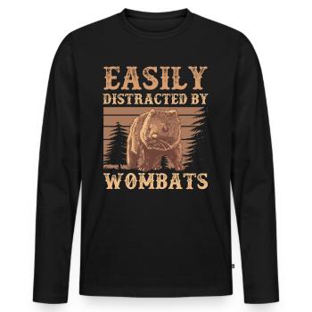 Abgelenkt durch Wombat Australien Beuteltier - Männer Premium Bio Langarmshirt - Schwarz - Vorne - Nico (187cm)