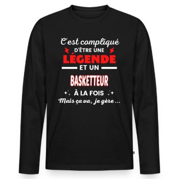 C'est compliqué phrase drôle BASKETTEUR - T-shirt manches longues Premium bio Homme - noir - Devant - Nico (187cm)