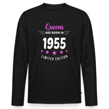 QUEENS ARE BORN IN 1955 - Men's Premium Organic Long Sleeve Shirt - black - Front - Nico (187cm)