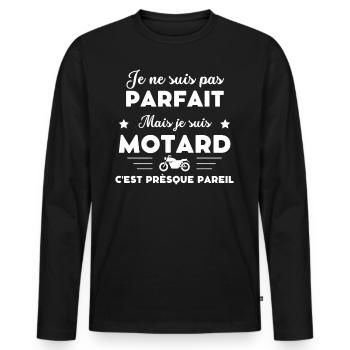 je ne suis pas parfait motard humour - T-shirt manches longues Premium bio Homme - noir - Devant - Nico (187cm)