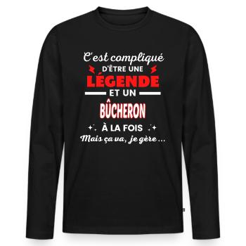 C'est compliqué phrase drôle BÛCHERON - T-shirt manches longues Premium bio Homme - noir - Devant - Nico (187cm)