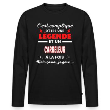 C'est compliqué phrase drôle CARRELEUR - T-shirt manches longues Premium bio Homme - noir - Devant - Nico (187cm)