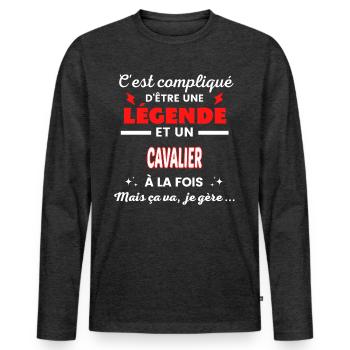 C'est compliqué phrase drôle CAVALIER - T-shirt manches longues Premium bio Homme - anthracite chiné - Devant - Nico (187cm)