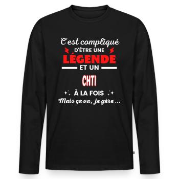 C'est compliqué phrase drôle CHTI - T-shirt manches longues Premium bio Homme - noir - Devant - Nico (187cm)
