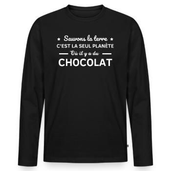 sauvons la terre c'est la seul planète - T-shirt manches longues Premium bio Homme - noir - Devant - Nico (187cm)