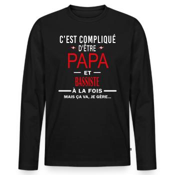 papa Et BASSISTE cadeau citation - T-shirt manches longues Premium bio Homme - noir - Devant - Nico (187cm)