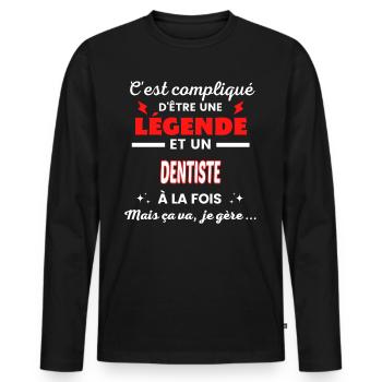 C'est compliqué phrase drôle DENTISTE - T-shirt manches longues Premium bio Homme - noir - Devant - Nico (187cm)