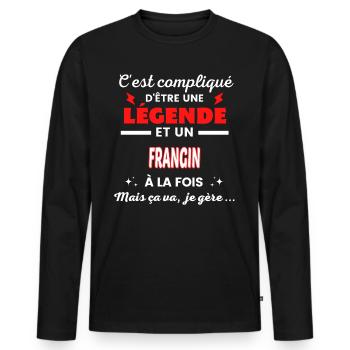 C'est compliqué phrase drôle FRANGIN - T-shirt manches longues Premium bio Homme - noir - Devant - Nico (187cm)