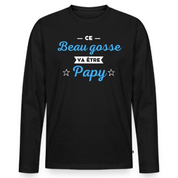 Ce beau gosse va être papy - T-shirt manches longues Premium bio Homme - noir - Devant - Nico (187cm)