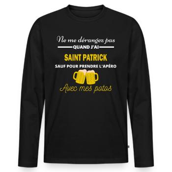 Ne dérangez pas QUAND J'ai l'apéro saint Patrick - T-shirt manches longues Premium bio Homme - noir - Devant - Nico (187cm)