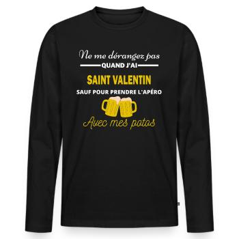 Ne dérangez pas QUAND J'ai l'apéro saint Valentin - T-shirt manches longues Premium bio Homme - noir - Devant - Nico (187cm)