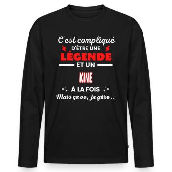 C'est compliqué phrase drôle KINE - T-shirt manches longues Premium bio Homme - noir - Devant - Nico (187cm)