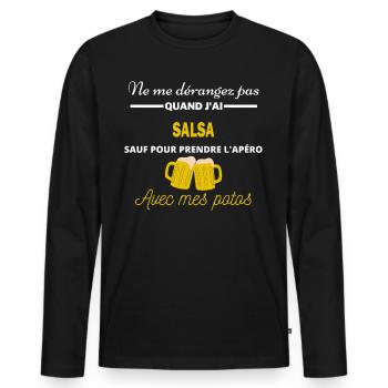 Ne me dérangez pas QUAND J'ai l'apéro salsa - T-shirt manches longues Premium bio Homme - noir - Devant - Nico (187cm)