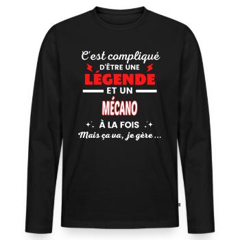 C'est compliqué phrase drôle MÉCANO - T-shirt manches longues Premium bio Homme - noir - Devant - Nico (187cm)