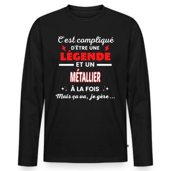 C'est compliqué phrase drôle MÉTALLIER - T-shirt manches longues Premium bio Homme - noir - Devant - Nico (187cm)